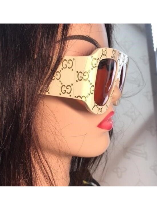 New Authentic Gucci Cream Sunglasses with Orange Lenses GG0983S 001 main image 10